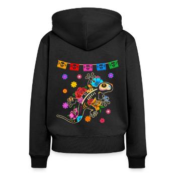 Day of the dead farbiger Gecko mexikanisches - Frauen Premium Bio Zip Hoodie - Schwarz - Hinten - Julia (174cm)