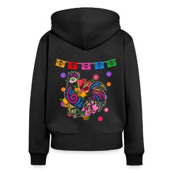 Day of the dead farbiger Hahn mexikanisches - Frauen Premium Bio Zip Hoodie - Schwarz - Hinten - Julia (174cm)
