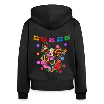 Jour du coq coloré mort mexicain - Sweat à capuche zippé Premium bio Femme - noir - Dos - Julia (174cm)