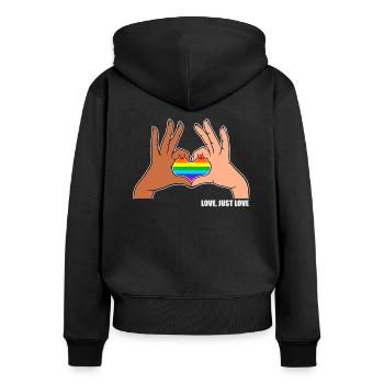 CSD LGBT Hände formen Regenbogen Herz Pride Love - Frauen Premium Bio Zip Hoodie - Schwarz - Hinten - Julia (174cm)