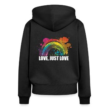 CSD LGBT Regenbogen LGBTQ Herz Pride Love - Frauen Premium Bio Zip Hoodie - Schwarz - Hinten - Julia (174cm)