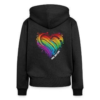 CSD LGBT Regenbogen LGBTQ Herz Pride Love - Frauen Premium Bio Zip Hoodie - Schwarz - Hinten - Julia (174cm)