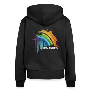 CSD LGBT Regenbogen LGBTQ Herz Pride Love - Frauen Premium Bio Zip Hoodie - Schwarz - Hinten - Julia (174cm)