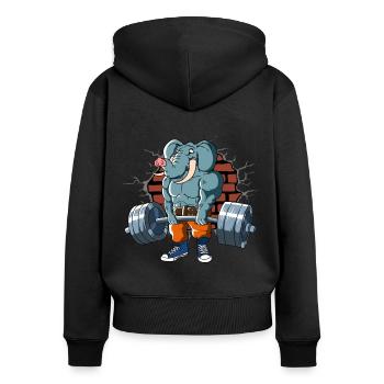 Pompes d’entraînement physique Elephant Deadlift Fitness - Sweat à capuche zippé Premium bio Femme - noir - Dos - Julia (174cm)