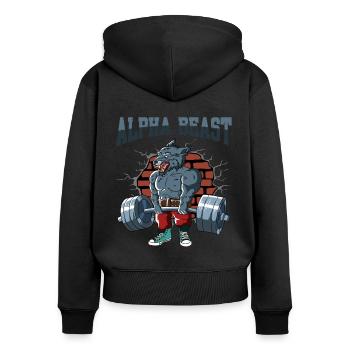 Fitnesstraining Pumpen Wolf beim Kreuzheben - Frauen Premium Bio Zip Hoodie - Schwarz - Hinten - Julia (174cm)