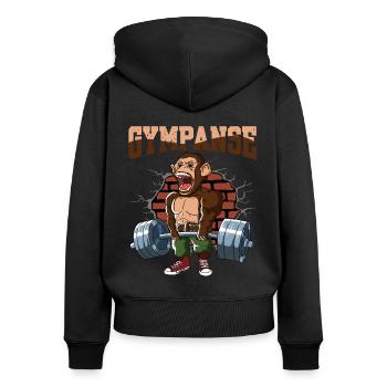 Fitness Training Pompes Gympanse Deadlift Fitness - Sweat à capuche zippé Premium bio Femme - noir - Dos - Julia (174cm)