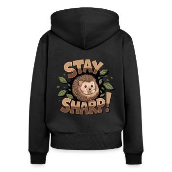 Bleib Scharf Igel Mit Blättern Umgeben Niedlich - Frauen Premium Bio Zip Hoodie - Schwarz - Hinten - Julia (174cm)