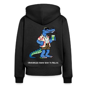 Dolo das Krokodil beim Cocktail - Frauen Premium Bio Zip Hoodie - Schwarz - Hinten - Julia (174cm)