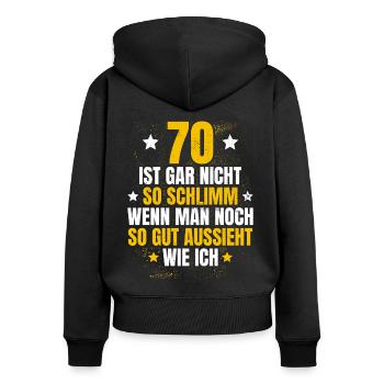 70 Geburtstag Runder Geburtstag Geburtstaggeschenk - Frauen Premium Bio Zip Hoodie - Schwarz - Hinten - Julia (174cm)