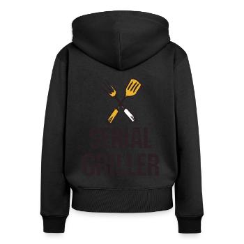 Seriengriller BBQ Grillprofi Grillbesteck - Frauen Premium Bio Zip Hoodie - Schwarz - Hinten - Julia (174cm)