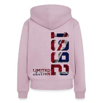 ÉDITION LIMITÉE ANGLETERRE 34E ANNIVERSAIRE 1992 UK - Sweat à capuche zippé Premium bio Femme - rose poudré - Dos - Julia (174cm)