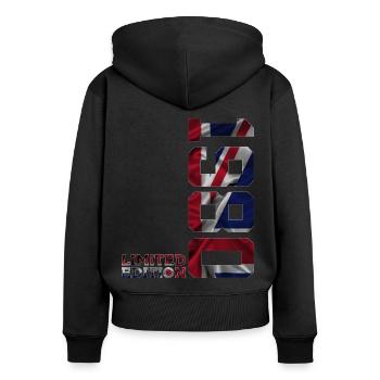 ÉDITION LIMITÉE ANGLETERRE 1980 46E ANNIVERSAIRE BRITANNIQUE - Sweat à capuche zippé Premium bio Femme - noir - Dos - Julia (174cm)