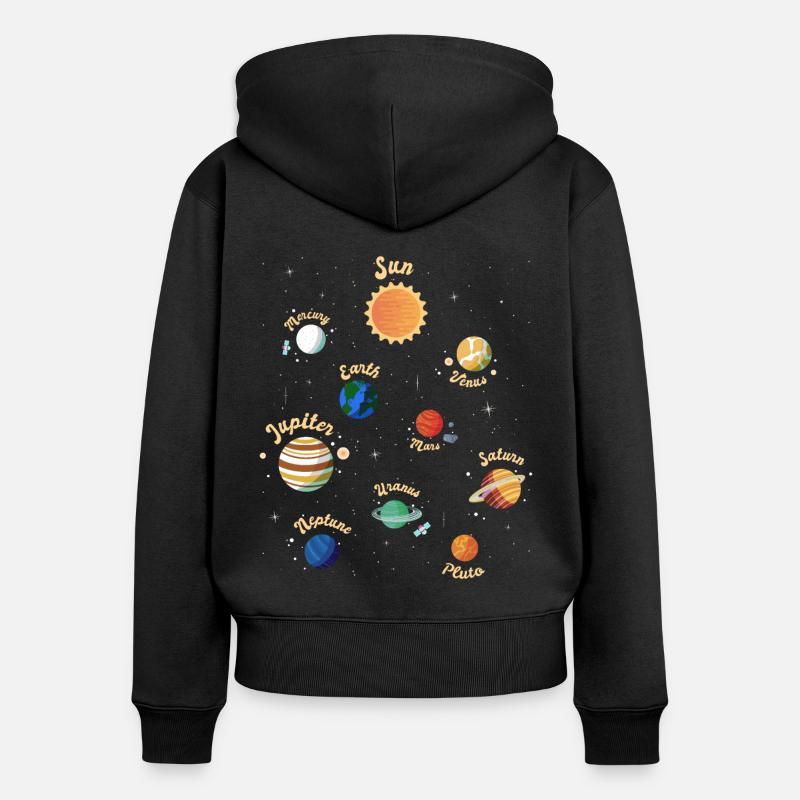 Solar System Planets Knowledge Outer Space for Kid - Women's Premium Organic Zip Hoodie - black