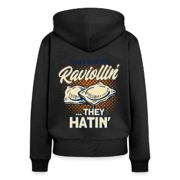 Nudeln Nudel Liebhaber Ravioli Geschenk - Frauen Premium Bio Zip Hoodie - Schwarz - Hinten - Julia (174cm)