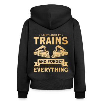 Modellbahn Zug Lokomotiven Geschenk - Frauen Premium Bio Zip Hoodie - Schwarz - Hinten - Julia (174cm)