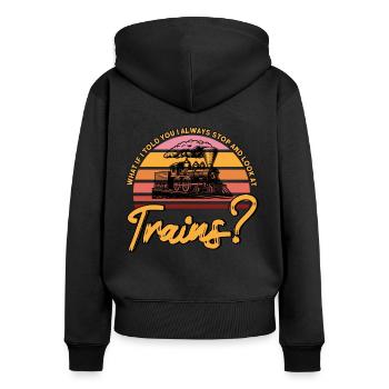 Modellbahn Zug Lokomotiven Geschenk - Frauen Premium Bio Zip Hoodie - Schwarz - Hinten - Julia (174cm)