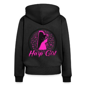 Harpiste Harp Girl Cadeau - Sweat à capuche zippé Premium bio Femme - noir - Dos - Julia (174cm)