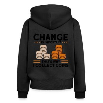 Coin Collection Coin Collectors Numismatics Coin Collections - Women's Premium Organic Zip Hoodie - black - Back - Julia (174cm)