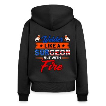 Soudeur SOUDEUR USA Cadeau patriotique - Sweat à capuche zippé Premium bio Femme - noir - Dos - Julia (174cm)