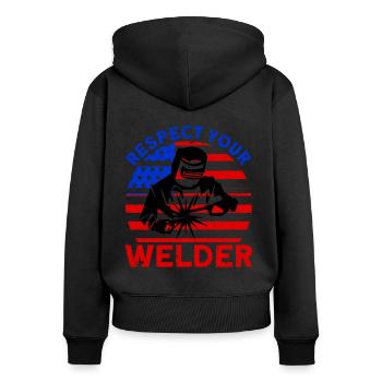 Soudeur SOUDEUR USA Cadeau patriotique - Sweat à capuche zippé Premium bio Femme - noir - Dos - Julia (174cm)