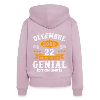 22 Ans Anniversaire Vintage Né(e) en Décembre 2000 - Sweat à capuche zippé Premium bio Femme - rose poudré - Dos - Julia (174cm)