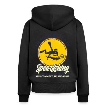 Speerfischer Sehr engagierte Speer Beziehung - Frauen Premium Bio Zip Hoodie - Schwarz - Hinten - Julia (174cm)