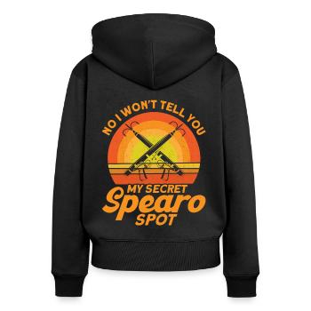 Speerfischer Mein geheimer Speerfisch Spot - Frauen Premium Bio Zip Hoodie - Schwarz - Hinten - Julia (174cm)