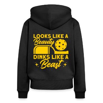 Pickleball-Spieler Pickleball Paddleball Geschenk - Frauen Premium Bio Zip Hoodie - Schwarz - Hinten - Julia (174cm)