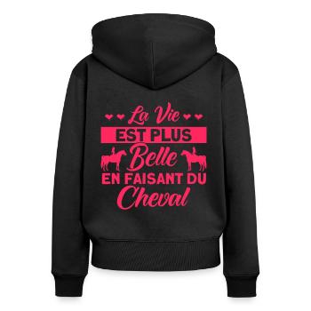 Reiter Pferde Reiten Geschenk - Frauen Premium Bio Zip Hoodie - Schwarz - Hinten - Julia (174cm)