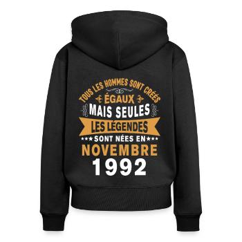 Les légendes sont nées en Novembre 1992 - Sweat à capuche zippé Premium bio Femme - noir - Dos - Julia (174cm)