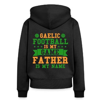 Footballeur gaélique Sport d’équipe irlandais - Sweat à capuche zippé Premium bio Femme - noir - Dos - Julia (174cm)