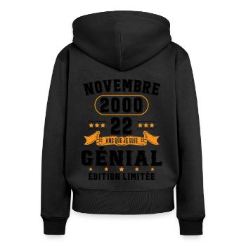 22 Ans Anniversaire Vintage Né(e) en Novembre 2000 - Sweat à capuche zippé Premium bio Femme - noir - Dos - Julia (174cm)