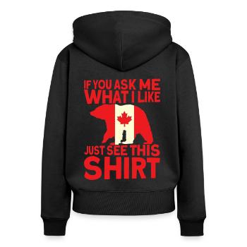 Cadeau du drapeau canadien canadien - Sweat à capuche zippé Premium bio Femme - noir - Dos - Julia (174cm)