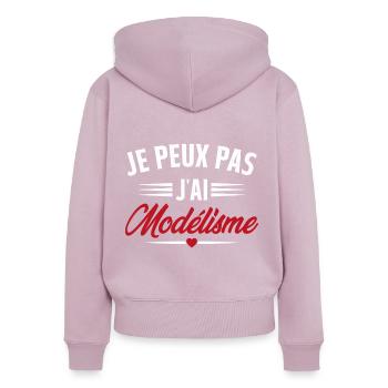 Je Peux Pas J'ai Modélisme - Sweat à capuche zippé Premium bio Femme - rose poudré - Dos - Julia (174cm)