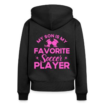 Soccer maman maman fils cadeau - Sweat à capuche zippé Premium bio Femme - noir - Dos - Julia (174cm)