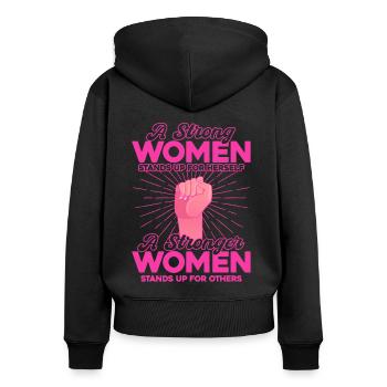 Égalité féministe des genres F - Sweat à capuche zippé Premium bio Femme - noir - Dos - Julia (174cm)