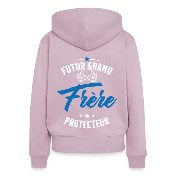 Futur Grand frère Protecteur Cadeau Humour - Sweat à capuche zippé Premium bio Femme - rose poudré - Dos - Julia (174cm)