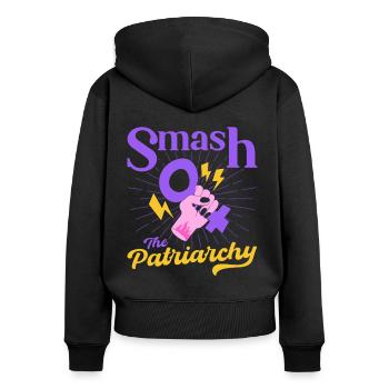 Égalité féministe des genres F - Sweat à capuche zippé Premium bio Femme - noir - Dos - Julia (174cm)