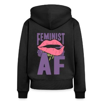 Égalité féministe des genres F - Sweat à capuche zippé Premium bio Femme - noir - Dos - Julia (174cm)