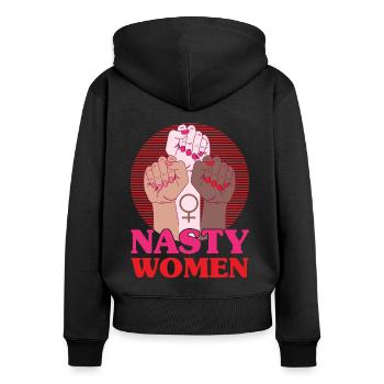 Autonomisation de l’égalité des sexes F - Sweat à capuche zippé Premium bio Femme - noir - Dos - Julia (174cm)