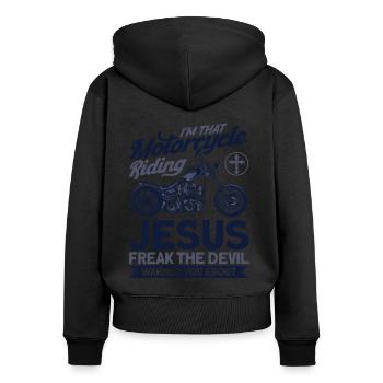Motorcycle Biker Chopper Motorcyclist Gift - Women's Premium Organic Zip Hoodie - black - Back - Julia (174cm)