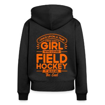 Sports d’équipe Hockey sur gazon Histoire du hockey sur gazon - Sweat à capuche zippé Premium bio Femme - noir - Dos - Julia (174cm)