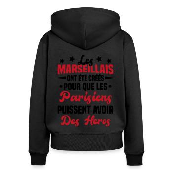 Les marseillais ont été créés pour les parisiens - Sweat à capuche zippé Premium bio Femme - noir - Dos - Julia (174cm)