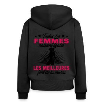 Toutes Les Femmes Naissent Egales Muscu Fitness - Sweat à capuche zippé Premium bio Femme - noir - Dos - Julia (174cm)