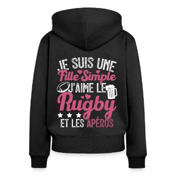 Femme Joueur De Rugby Cool Filles Rugby Et Apéros - Sweat à capuche zippé Premium bio Femme - noir - Dos - Julia (174cm)