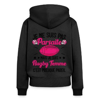 Rugby Femme Fille Cadeau Joueur De Rugby - Sweat à capuche zippé Premium bio Femme - noir - Dos - Julia (174cm)