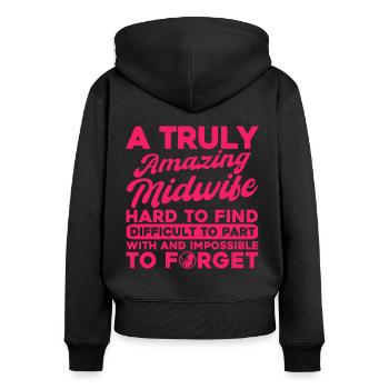Obstétricien Sage-femme LD Travail Cadeau - Sweat à capuche zippé Premium bio Femme - noir - Dos - Julia (174cm)