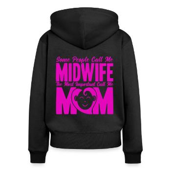 Sage-femme LD Travail Obstétricien Cadeau - Sweat à capuche zippé Premium bio Femme - noir - Dos - Julia (174cm)