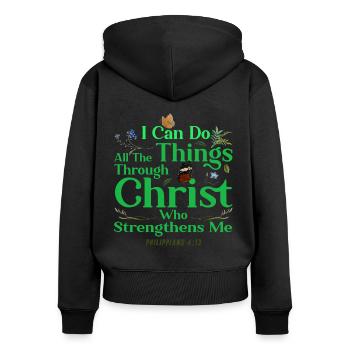 Chrétien inspirant Jésus Don de Dieu - Sweat à capuche zippé Premium bio Femme - noir - Dos - Julia (174cm)