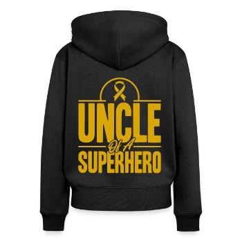 Survivant du ruban jaune d’un cancer infantile - Sweat à capuche zippé Premium bio Femme - noir - Dos - Julia (174cm)